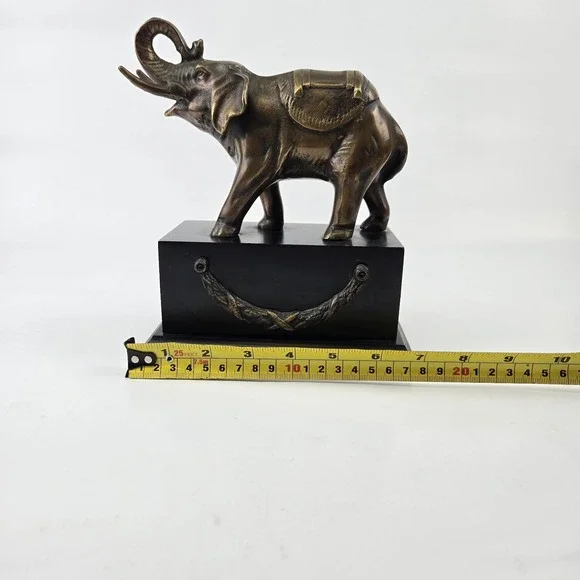 Vtg Elephant Bronze Sculpture - 8x7 Hot Cast, Stunning Wood Base Design.